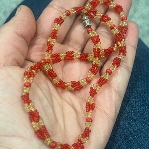 Elegant Red and Gold Beaded Necklace